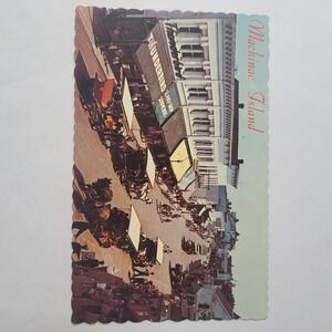 Vintage Mackinac Island Michigan Main Street Postcard Horse Drawn Carriage